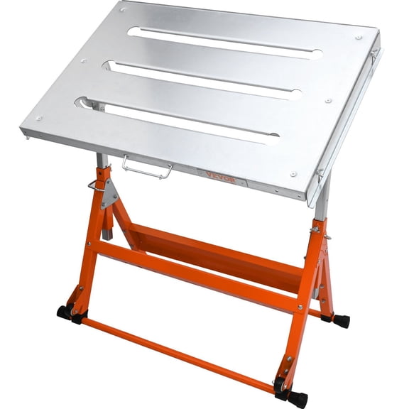 400lb Capacity Steel Welding Table 30"x20", Adjustable Height & Angle, 3 Slots, Mobile Folding Workbench for Welders