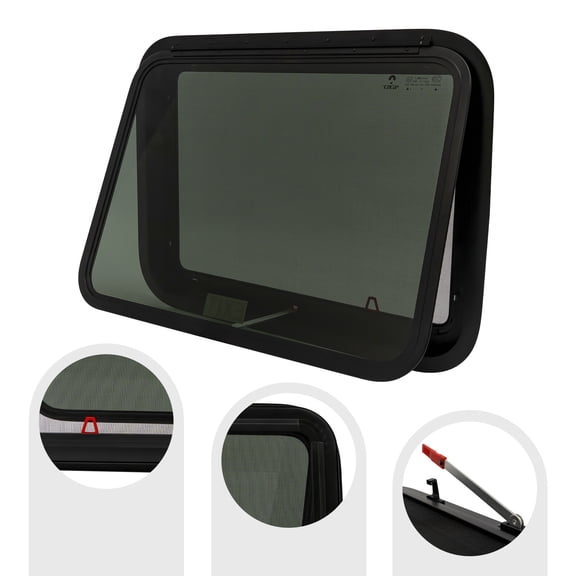 30"x22" Black Rectangular RV Exit Window Trailer Emergency Push Out Window Vent Hatch 38-42mm Wall