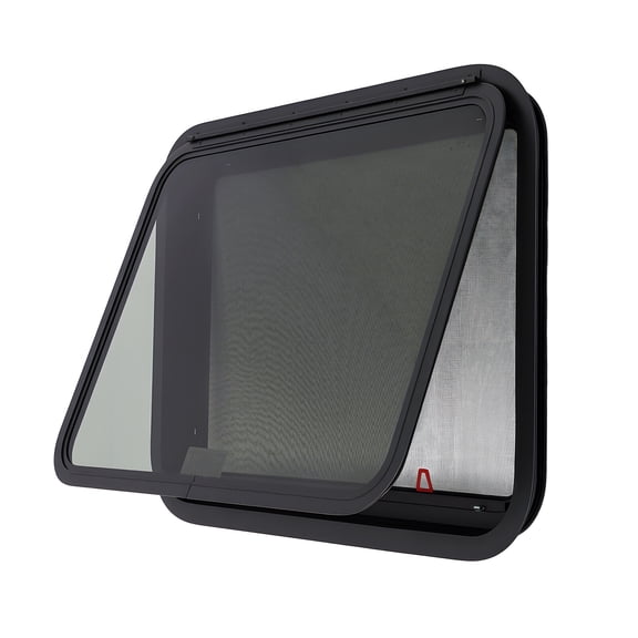 30"x22" RV Exit Window Trailer Emergency Push Out Window Vent Hatch 38-42mm Wall Black Rectangular