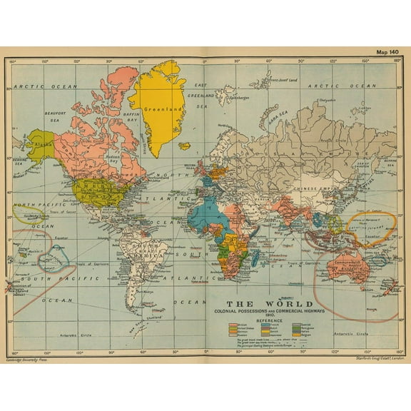 30"x23" Heavyweight Photo Paper Quality Poster: 1910 world map