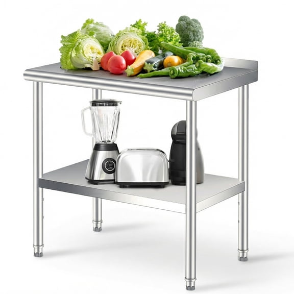 30"x24" Commercial Stainless Steel Prep Table – Heavy-Duty with Backsplash & Adjustable Undershelf