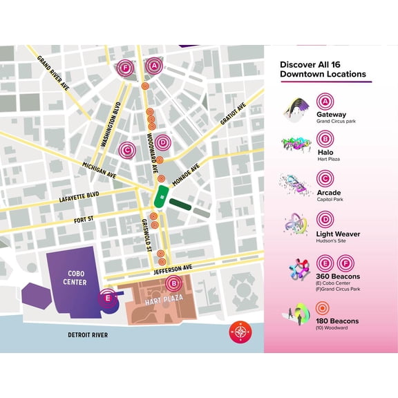 30"x24" Heavyweight Photo Paper Quality Poster: Economic Map - Come dance with 16 giant sculptures lighting up downtown Detroit during auto show, Winter Blast