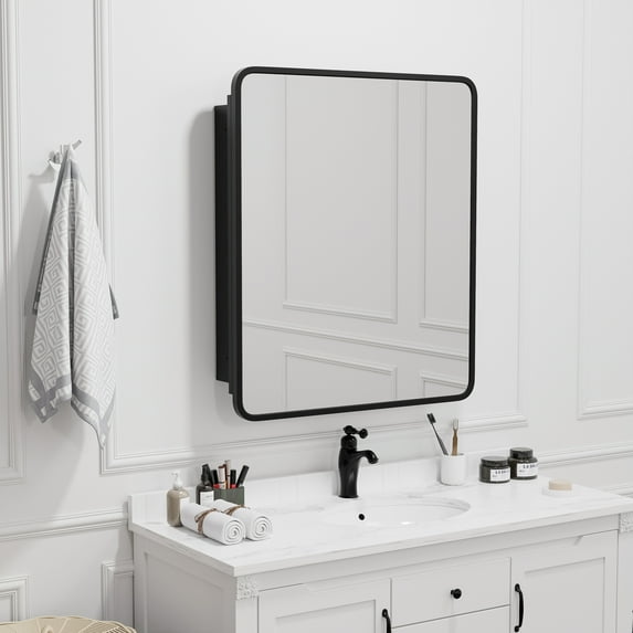 30"x24" Rectangle Recessed/Surface Mount Medicine Cabinet with Mirror,Black