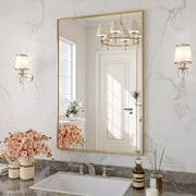 30"x36" Gold Bathroom Mirror for Wall, Metal Framed Vanity Mirror, Large Rectangular Mirror Over Sink, Mid-Century Modern Decor, Flush Mount