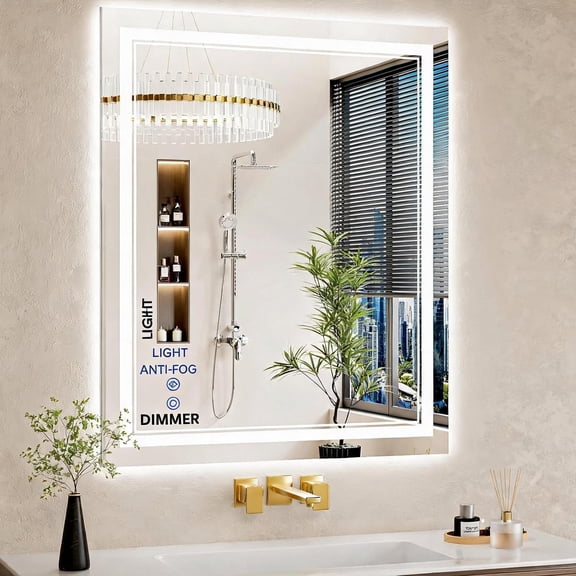 30"x36" LED Bathroom Mirror with Backlit and Front Lit Dimmable Lights Anti-Fog Shatter-Proof Tempered Glass