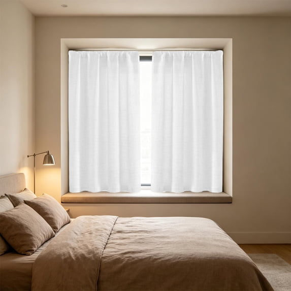 30"x36" Linen Short Curtains (2-Piece Set), Solid Color Light Filtering Window Panels for Living Room & Kitchen