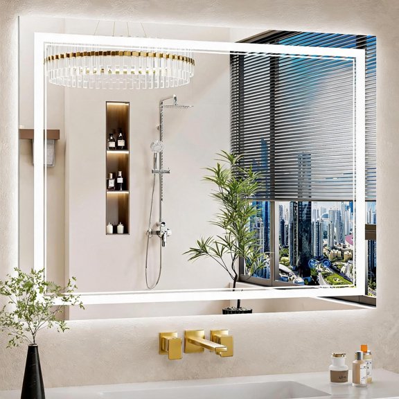 30"x40" LED Bathroom Mirror with Backlit and Front Lit Dimmable Lighting Anti-Fog Shatter-Proof Tempered Glass