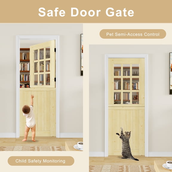 30''x80''Qucik Assemble Jamb, Not Prehung, 9-Lite Split Dutch Door Unfinished Solid Pine Wood Clear Glass Slab Doors Half Interior Door