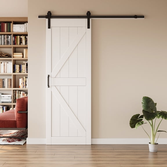 30"x84" 84" Height Modern Sliding Barn Door, Primed Paintable Surface, with Soft Close & Hardware Kits