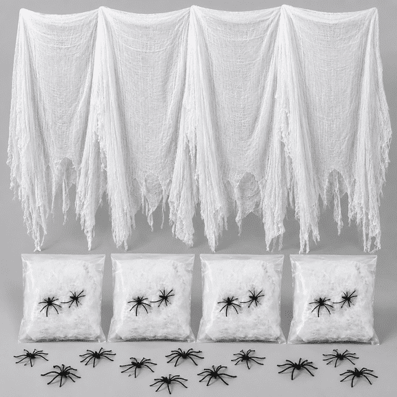 30"x84" White Halloween Creepy Cloth Decorations with Spider Webs
