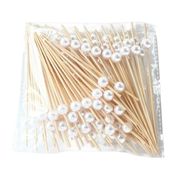 300/200/100pcs Picks Fancy Toothpicks For Appetizers 4.7 Inch Fruit Sticks Pearl Decor Bamboo Toothpicks Sandwich Food Skewer Disposable Toothpicks For Party Birthday Wedding Supplies