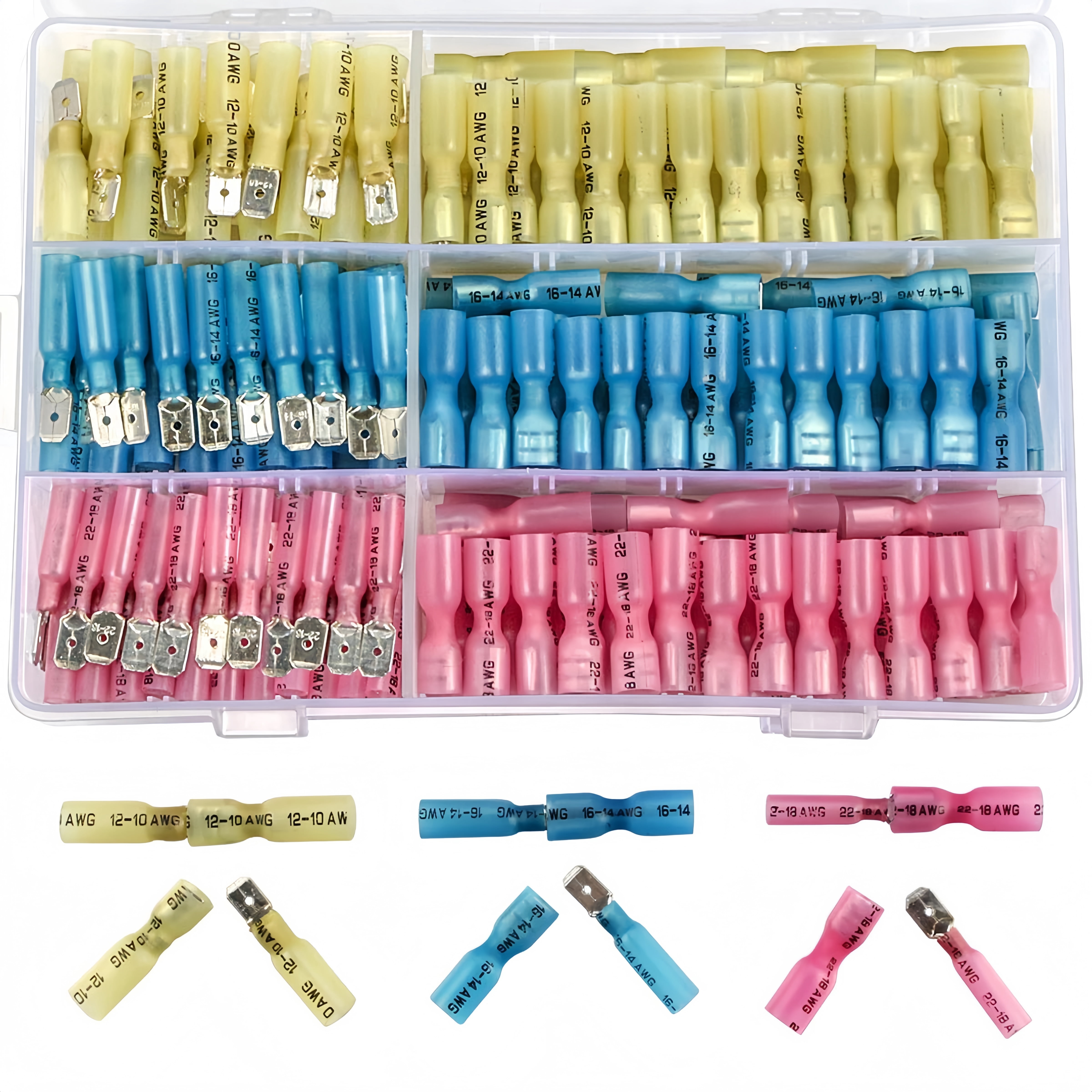 300/220/140-piece heat-shrink flat terminal electrical connectors Female and male cable mating connectors Quick-crimp cable connector kits