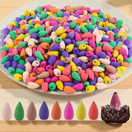 300 Assorted Backflow Incense Cones, Lavender Rose Scents, Smoke Reflux Waterfall Effect for Yoga and Home Decor