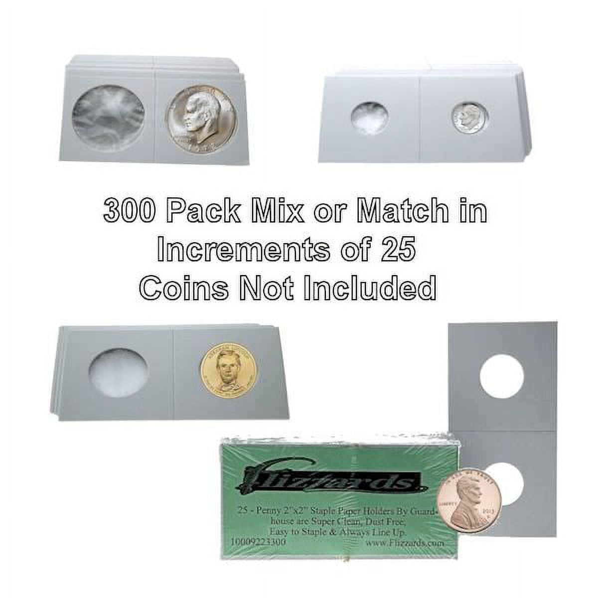 300 Assorted Cardboard/Mylar 2x2 Coin Holder Flips by Guardhouse