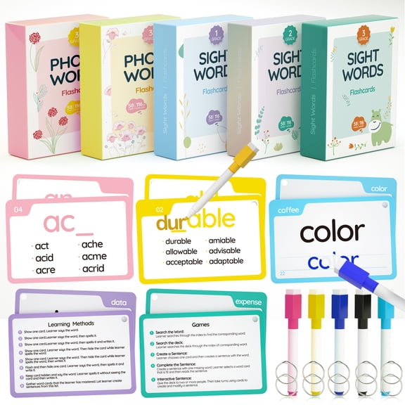 300 Cards, 580PCS High Frequency Sight Words Flash Cards for (Pre-K Pre-Kindergarten, Kindergarten, 1st, 2nd, 3rd Grade, First Second Third Grade 3,4,5,6,7,8,9 Years Ages Kids Boys Girls