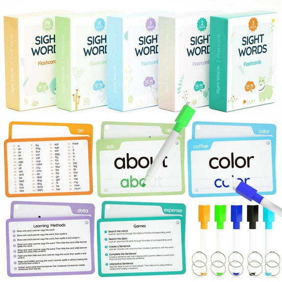 300 Cards, 580PCS High Frequency Sight Words Flash Cards for (Pre-K Pre-Kindergarten, Kindergarten, 1st, 2nd, 3rd Grade, First Second Third Grade 3,4,5,6,7,8,9 Years Ages Kids Boys Girls