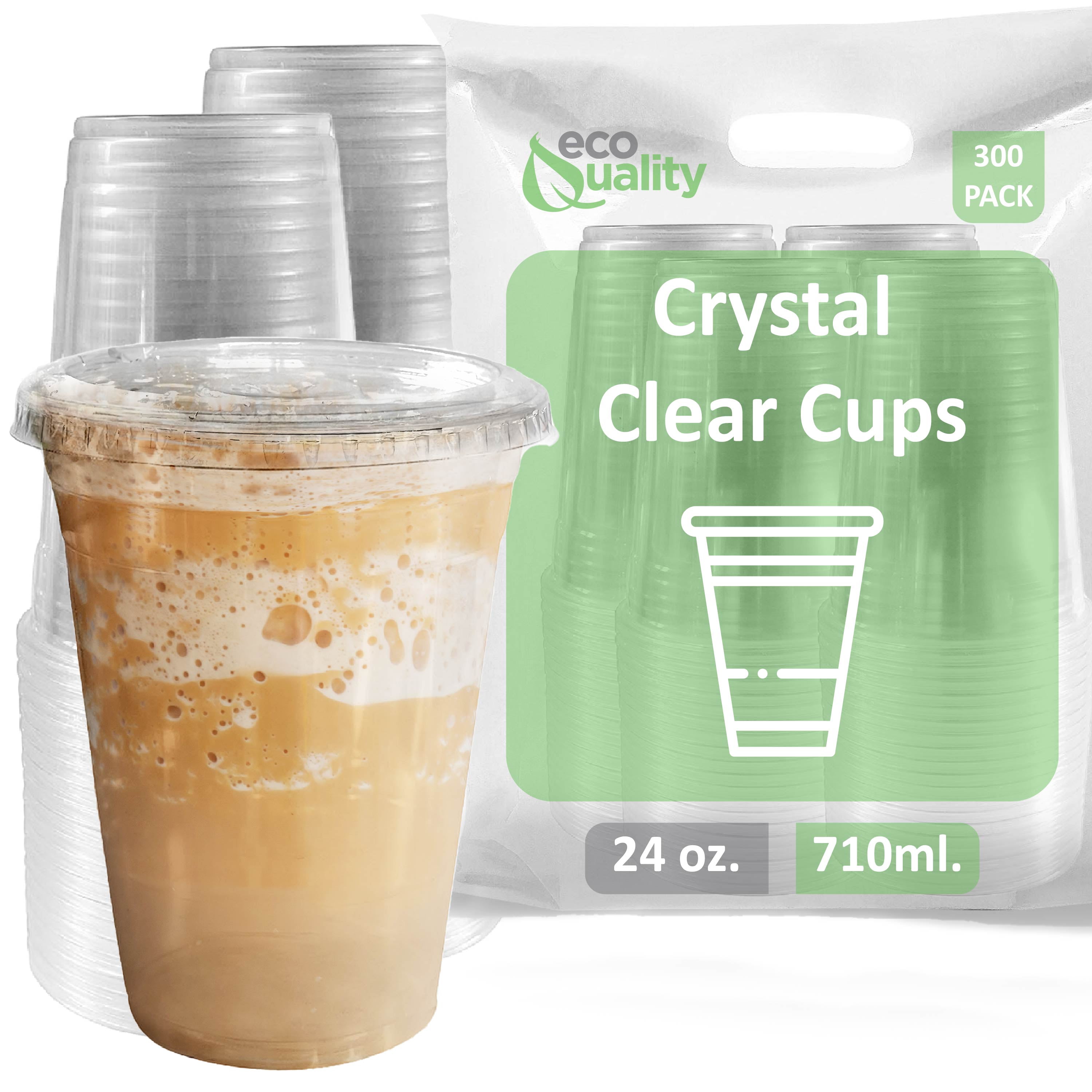 [300 Count] 24 oz Clear Plastic Disposable PET Cups with Lids | Crystal  Clear PET Cup | Cold Smoothie | Iced Coffee Go Cups | Ideal for Coffee, ...