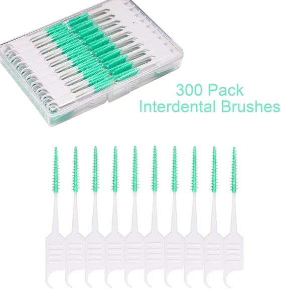 300 Count Dental Floss Picks,Soft Rubber Brush Head Interdental Brushes,Disposable Interdental Pick for teeth Braces
