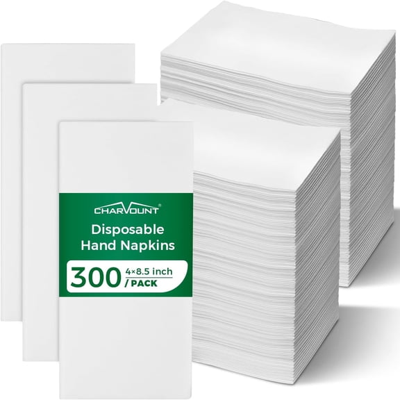 300 Count Disposable Linen-Feel Guest Towels Soft Absorbent White Hand Towels Bulk Cloth-Like Napkins for Bathroom Kitchen Wedding Party Events