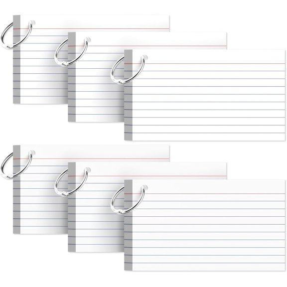 300 Count Index Cards with Ring, 3x5 Inch, 6-Pack of White Ruled Pads, 50 Sheets per Pad, Study & Flash Card School Supplies for Students & Professionals