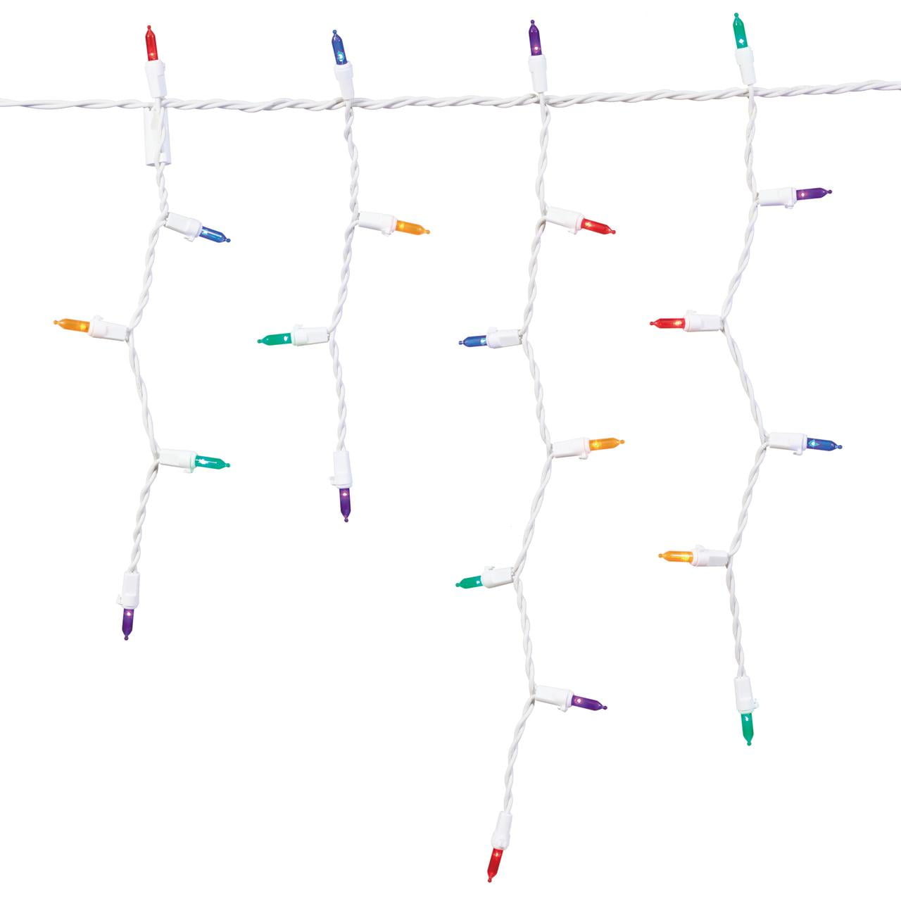 300Count Multicolor LED Icicle Christmas Lights with White Wire, 19