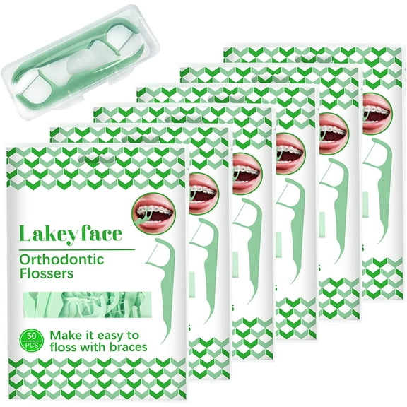 300 Count Orthodontic Flossers for Braces with Floss Dispenser, Brace Flossers for Kids Teeth & Adults, Dental Floss for Braces, Dental Floss Picks, 50 Count Bag (Pack of 6)