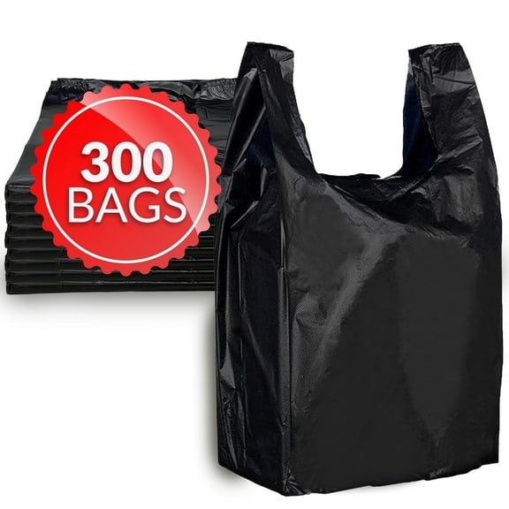 Cozymood 300 Count Bags Plastic Bags, Black Grocery Bags with Handles, Ideal for Restaurants, Retail, Grocery Stores, Takeout, Convenience Stores(11.5x21")