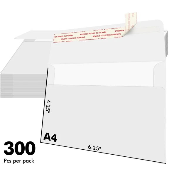 300 Ct Bright White Invitation Envelopes for Wedding Card, Greeting Card, Photos, A4 4.25x6.25 Self Seal Paper Envelopes 4x6 inch
