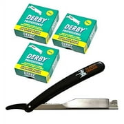 300 Derby Professional Single Edge Razor Blades with Classic Samurai Barber Straight Edge Razor