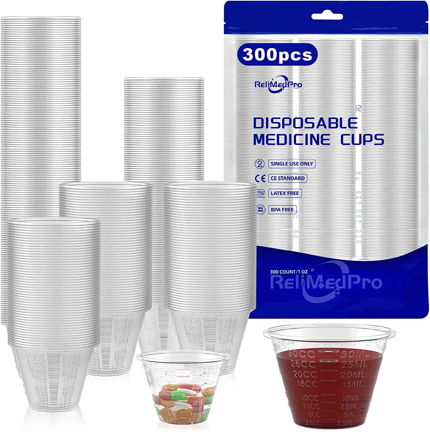 300 Disposable Graduated Plastic Medicine Cups Bulk Pack for Liquid