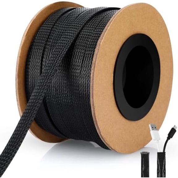 300 Feet 1/4 Inch Wire Loom PET Expandable Braided Sleeving Braided Sleeve for TV, Computer, Home Theater (Black)