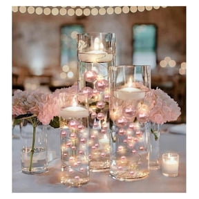 300 Floating Light Pink Pearls- Large Sizes- Fills 4 Gallons of The Floating Transparent Water Gels for Your Vases- with Pre-Measured Prep Bags- 12 Warm White Submersible Lights Strings
