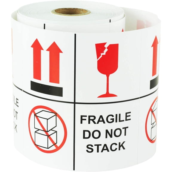 300 Fragile, Do Not Stack Labels - 4 x 4 inch, Fragile - Do Not Stack, This Side Up - Handling Instruction Labels for Warehousing, Shipping, Handling OR Moving