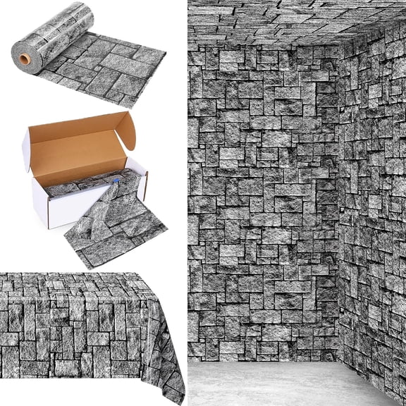 300 Ft x 54 Inch Disposable Stone Wall Tablecloth Roll with Cutter Box