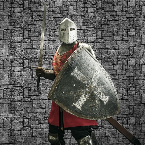 300 Ft x 54 Inch Stone Wall Tablecloth Roll with Cutter Box Disposable Plastic Table Cover Medieval Brick Dirt Floor Wall Backdrops for Farm Wedding Birthday Party