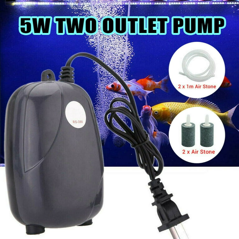 Facega 300 Gallon Silent Air Pump Aquarium Fish Tank Pump Hydroponic Oxygen 2 Outlet Pump 5W- Mascarry, Black