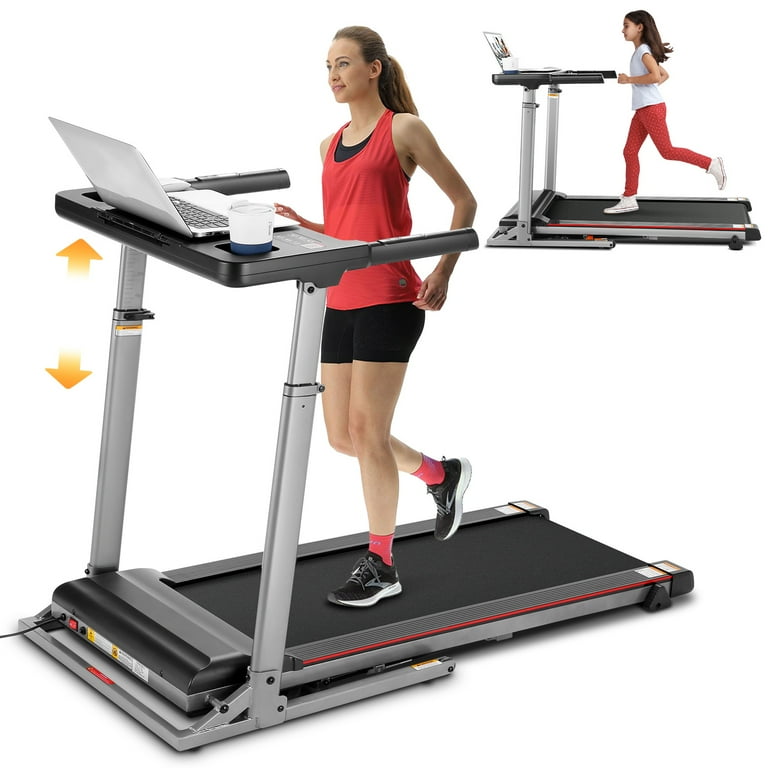 300 LBS Capacity Treadmill with Desk 2.5 HP Portable Folding Treadmill for Home Running Machine with Incline App Bluetooth Speakers LED Monitor
