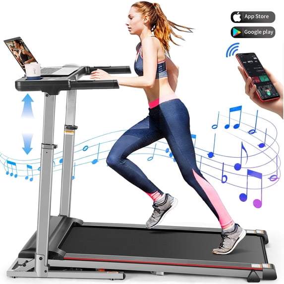 Simpfree Treadmill with Desk — 2.5 HP Folding Treadmill with Incline & App, Bluetooth Speakers, LED Monitor and 64 Preset Programs for Home