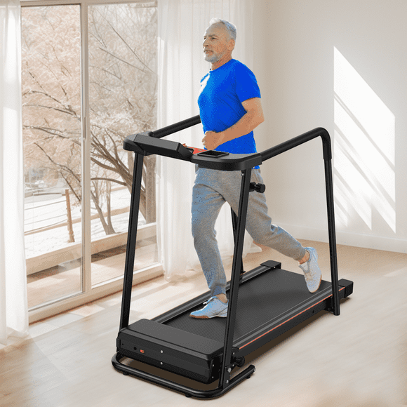 300 LBS Capacity Walking Treadmill for Home, 2.5 HP Foldable Treadmill with Extended Handrails, 0-6 MPH Walking Pad for Seniors, APP Control, LED Display, Portable Exercise Machine