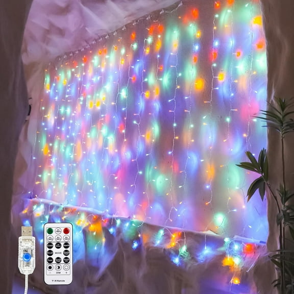 300 LED Curtain Lights 10x10FT Indoor Bedroom Wall Window Fairy Lights Perfect for Outdoor Christmas Wedding Decor New Year Celebration(Colorful)