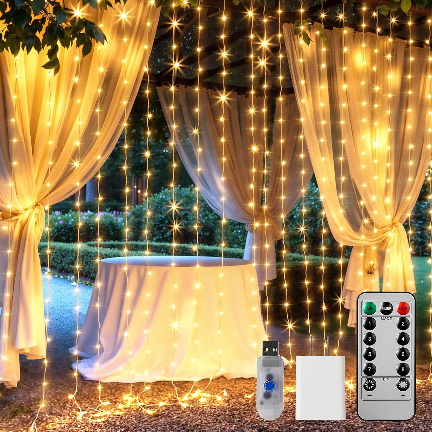 300 LED Curtain Lights, 9.8 FT Plug in Fairy Lights for Bedroom, 8 ...