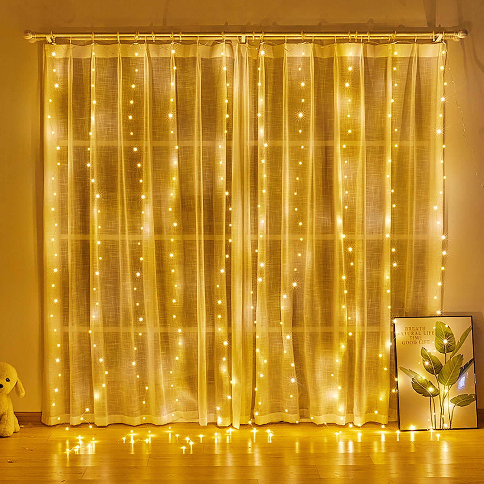 300 LED Curtain Lights 9.8x9.8Ft Window Fairy Curtain Lights 8 Modes ...