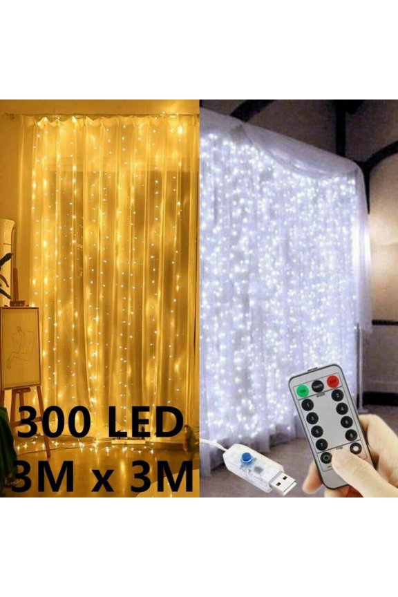 300 LED Curtain Lights String 3m*3m USB Powered Waterproof Twinkle Wall Lights