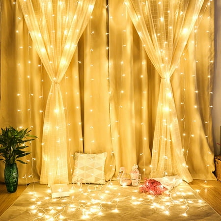 300 LED Curtain Lights, Upgrade LED Window Fairy Lights 8 Lighting Modes, Fairy String Lights Patio Hanging Wall Lights with Remote Control Window Icicle Xmas String Lights for Decor (Warm White)