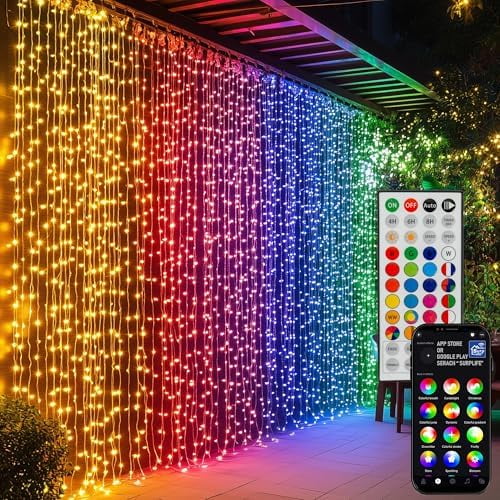300 LED Curtain String Lights, RGB Color Changing Christmas Fairy Lights for Bedroom with Remote & APP Control, Waterproof Smart Window Lights Party Wedding Garden Wall Decor