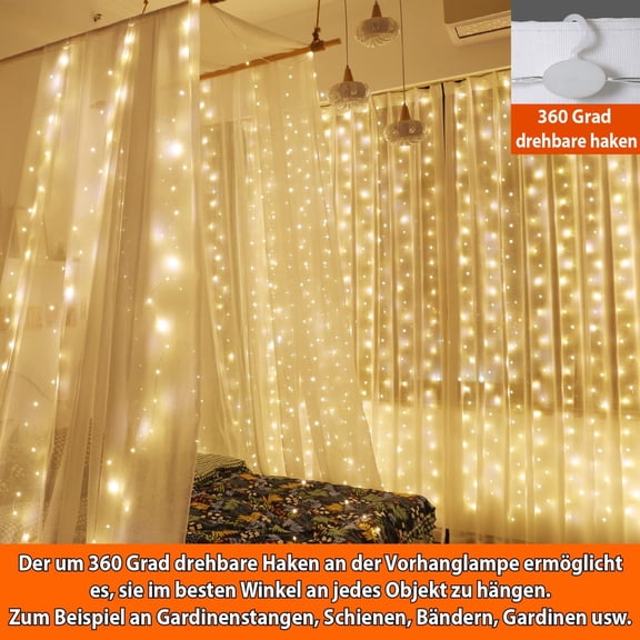 300 LED Light Curtain 3 M X 3 M USB String Lights Curtain With 8 Modes Remote Control Adjustable Brightness Fairy Lights Bedroom Window Indoor Outdoor Christmas Decorations Wedding Decor