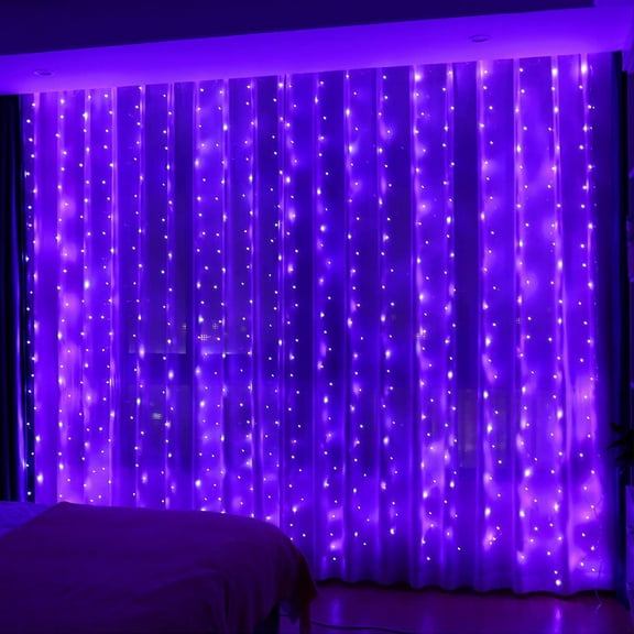 300 LED Light Curtain 9.85 X 9.85 Ft USB String Lights Curtain With 8 Modes Remote Control Adjustable Brightness Fairy Lights Bedroom Window Indoor Outdoor Christmas Decorations Wedding Decor(Purple)