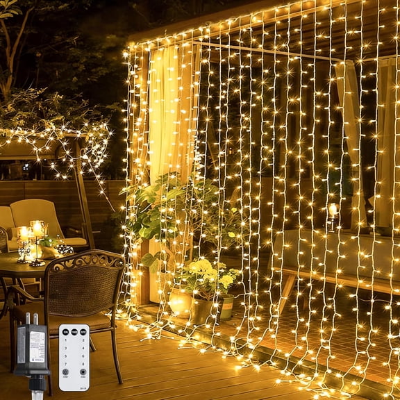 300 LED Remote Control Curtain s, Plug in Fairy Curtain s Outdoor, Window Wall Hanging String s for Bedroom Indoor Dorm Backdrop Wedding Party Patio Christmas Decor, Warm White
