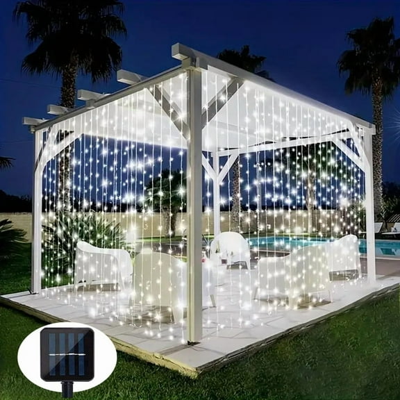 300 LED Solar Courtyard Curtain Lights Outdoor Waterproof Fairy String Lights With 8 Modes for Garden Window Bedroom Wedding