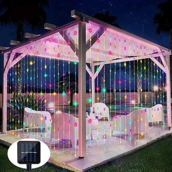 300 LED Solar Courtyard Curtain Lights Outdoor Waterproof Fairy String Lights With 8 Modes for Garden Window Bedroom Wedding